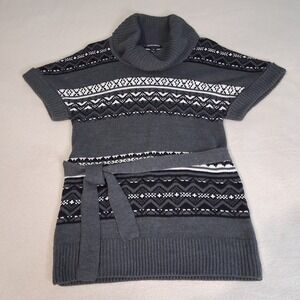 Fashion‎ Bug Chunky Short Sleeve cowl neck gray fair Isle belted sweater Tunic S